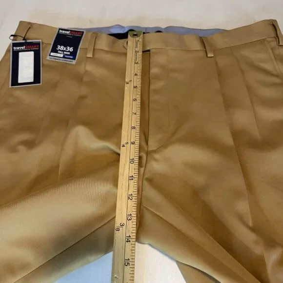 NWT Roundtree & Yorke Pants Travel Smart Mens Tall 38x36 Dress Tan Pleated - Picture 7 of 12